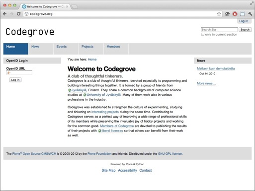 A screenshot of the old site index