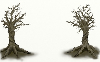 Koodilehto with a pair of rendered trees